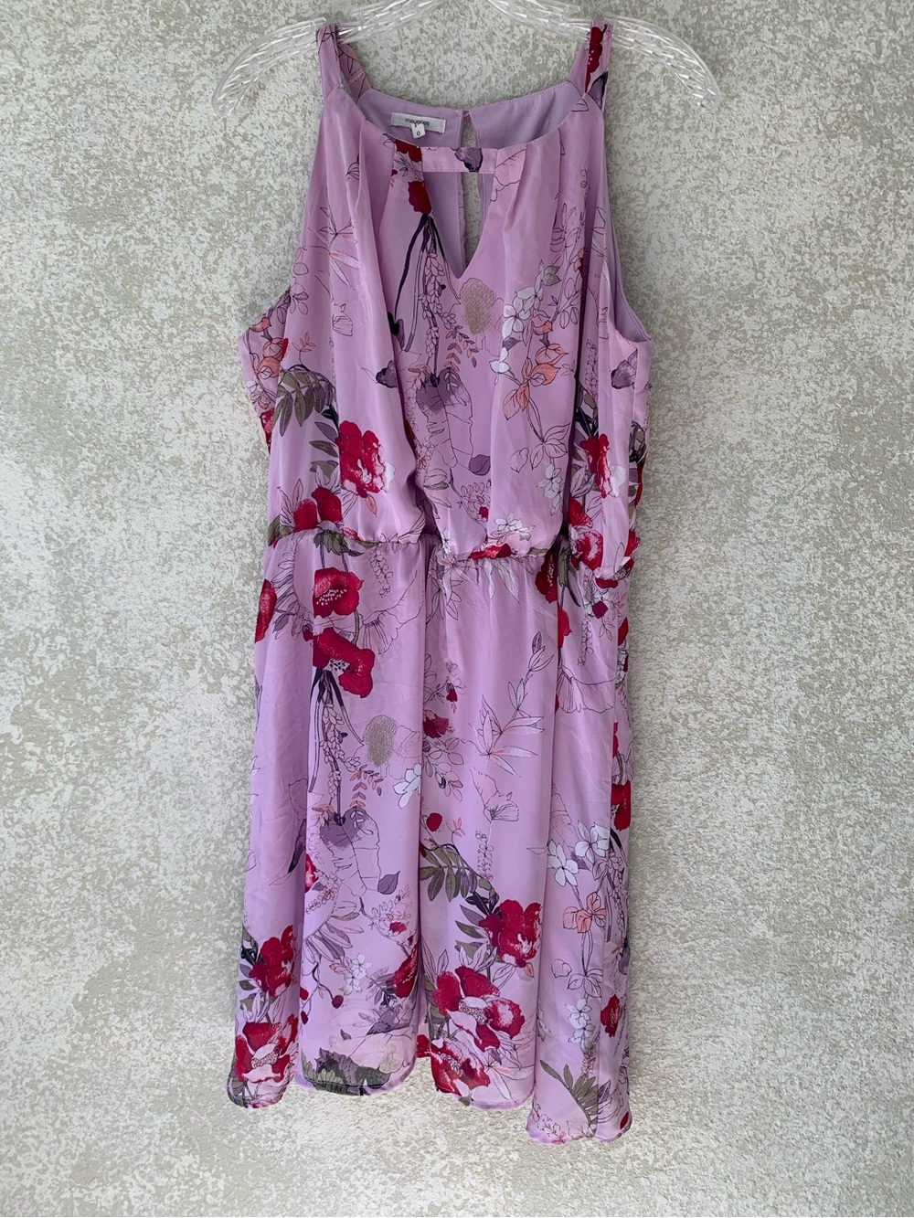Maurices Lavender Floral Keyhole Sundress with Red Accents